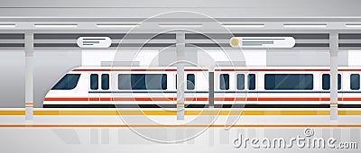 Subway, underground platform with modern train. Horizontal colorful vector illustration in flat style. Vector Illustration