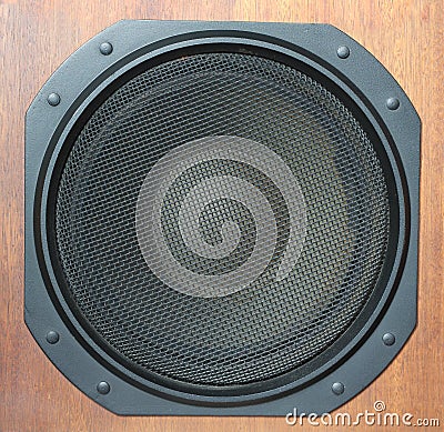 Subwoofer Loud speaker system closeup Stock Photo