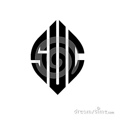 SUC circle letter logo design with circle and ellipse shape. SUC ellipse letters with typographic style. The three initials form a Vector Illustration
