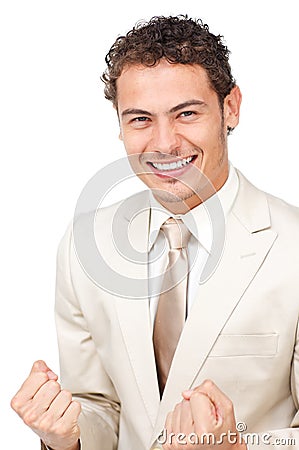 Succesful businessman punching the air Stock Photo