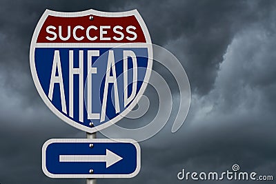 Success Ahead message on highway road sign Stock Photo