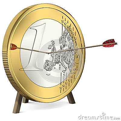 Success - Arrow hits the Euro Coin Center Stock Photo