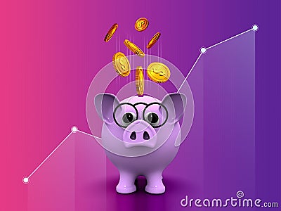 Saving money piggy bank dollar golden coin business investment management marketing 3d design on isolated background Stock Photo