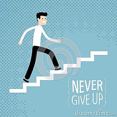 Success in business. Businessman climbs up stairs. Vector illustration Vector Illustration