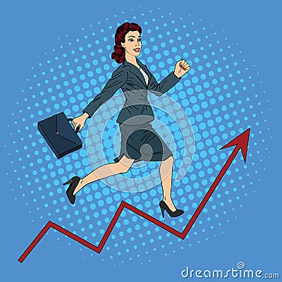 Success in Business. Businesswoman Climbing Up the Career Vector Illustration