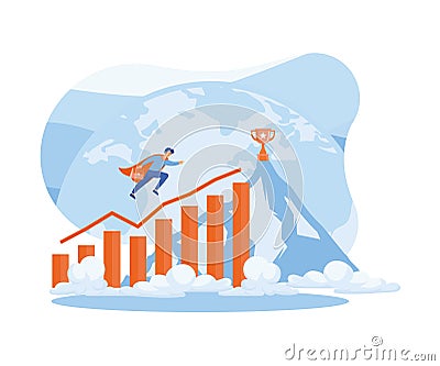 Success Business concept. Banner ideas start up business to success. Businessman jumping on the graph to goal. Vector Illustration