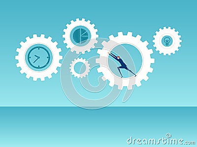Success business concept. Business team raising and pushing business mechanism operation to success. Vector Illustration