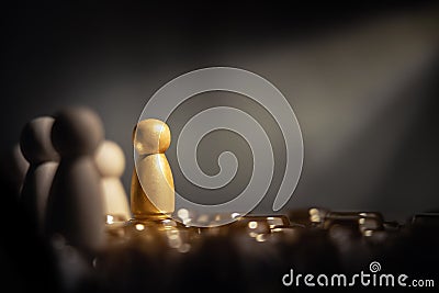 Success in Business or Talent Concept. Stand Out from the Crowd. Different and Individual Unique Person. Spotlight Shining Stock Photo