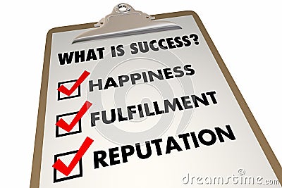 Success Checklist Happiness Fulfillment Words Stock Photo