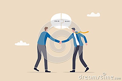 Success communicate, discussion or interview, achieve business agreement, solution or partnership deal, perfect match connection Vector Illustration