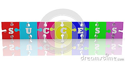 SUCCESS concept on colorful connected puzzle pieces Stock Photo