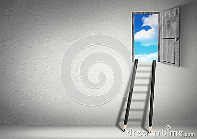 Success creative concept, stairs from pencils to sky Stock Photo