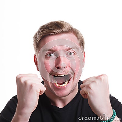 Success, excited man with happy facial expression Stock Photo