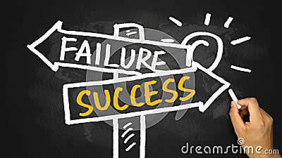 Success or failure signpost hand drawing on blackboard Stock Photo