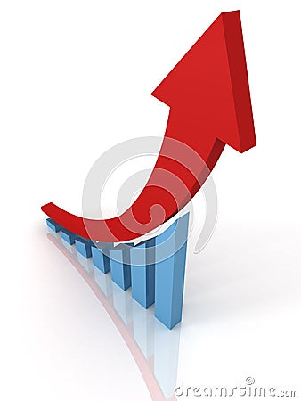 Success financial bar graph with rising arrow Stock Photo