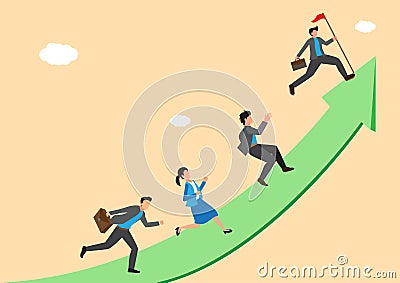 Success, growth, career path development or growing business, employees running together, job promotion concept, businessman Vector Illustration