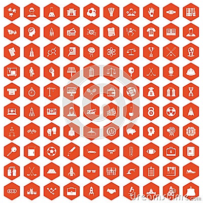 100 success icons hexagon orange Vector Illustration