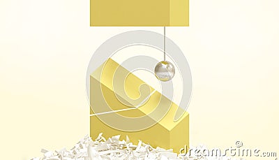 Success Ladder Business Concept and Creative Ideas Circle Geometric shapes ball Pendulum and Brokenbreak wall on Yellow background Stock Photo