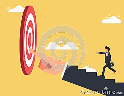 Success ladder for business opportunity. businessman step up stairway on leader pointing hand Vector Illustration