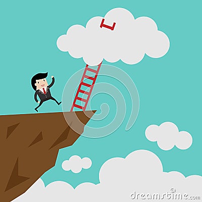 Success ladder leading to cloud and many short ones. Business, goal, competition, unique, progress, challenge, hope and leadership Stock Photo