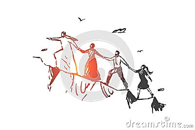 Success, leadership, teamwork, together, partnership, coworking concept sketch.. Hand drawn isolated vector illustration Vector Illustration