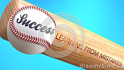 Success in life depends on learning from mistakes - pictured as word learning from mistakes on a bat, to show that learning from Cartoon Illustration