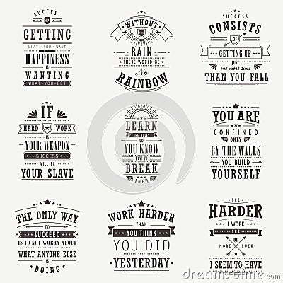 Success motivational and inspirational quotes set Vector Illustration