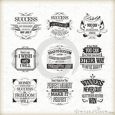 Success motivational and inspirational quotes set Vector Illustration