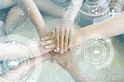 Success Partnership Business Partners Team meeting Successful Teamwork Hands Gesture. Hands stack group of people. Partnership Stock Photo