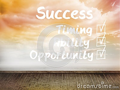 Success plan written on wall with sky Stock Photo