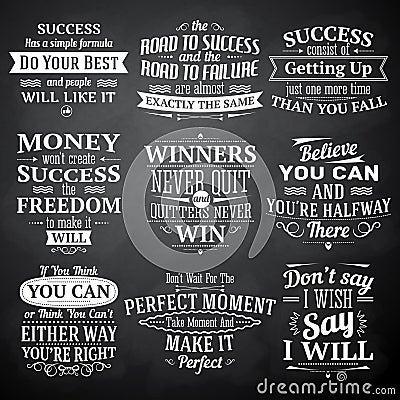 Success quotes chalkboard set Vector Illustration