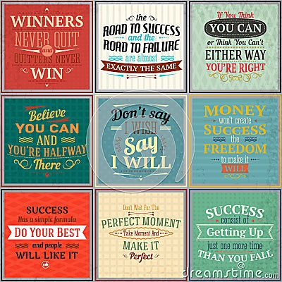 Success quotes colored set Vector Illustration