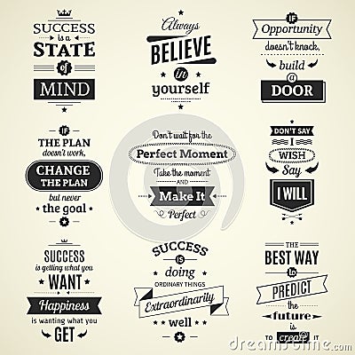 Success Quotes Typographical Posters Vector Illustration