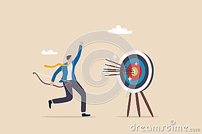 Success reaching goal or target, victory or winner, accuracy and achievement to hit target bullseye, efficiency or perfection Vector Illustration