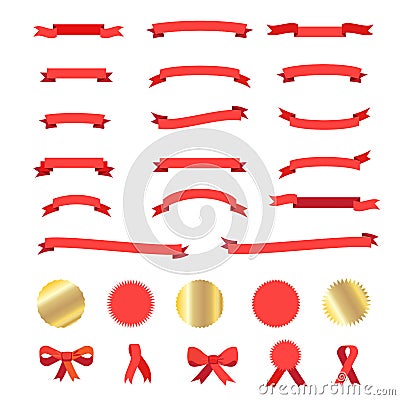 Success Ribbons collection Red and Gold ribbon icons symbols button 2023 vector template app Vector Illustration