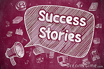 Success Stories - Hand Drawn Illustration on Red Chalkboard. Stock Photo