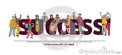 Success team group business people isolate white. Vector Illustration