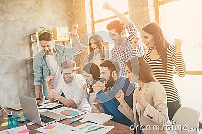 Success and team work concept. Group of business partners with r Stock Photo