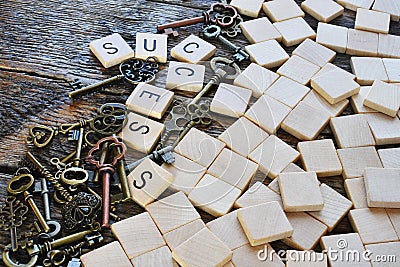 Success Tiles and Vintage Keys Stock Photo