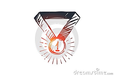 Success, winner, award, champion, victory concept. Hand drawn isolated vector. Cartoon Illustration