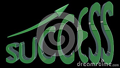 SUCCESS written in 3D stylized green font with up going arrow. Stock Photo