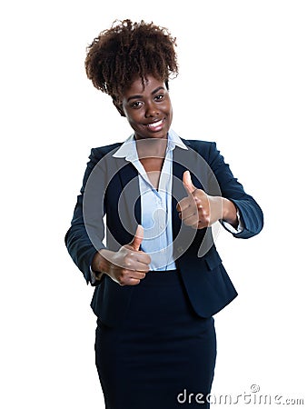 Successful african american business woman showing both thumbs u Stock Photo