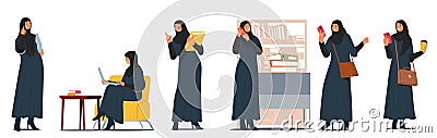 Successful Arab Muslim Businesswoman Character Breaking Barriers And Thriving In Various Industries, Vector Illustration Vector Illustration