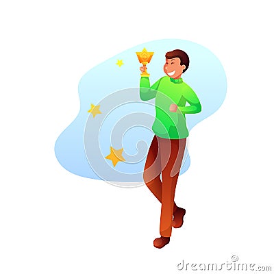 Successful award winner flat character Vector Illustration