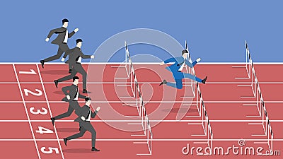 The fastest leader businessman jumping overcomes obstacles Vector Illustration