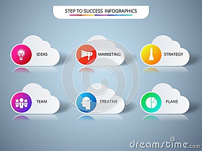 Successful business concept cloud shape infographic template. Infographics with icons and elements. Vector Illustration