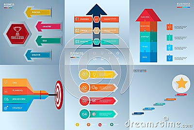 Successful business concept infographic template set. Infographics with icons and elements. Can be used for workflow layout, Vector Illustration