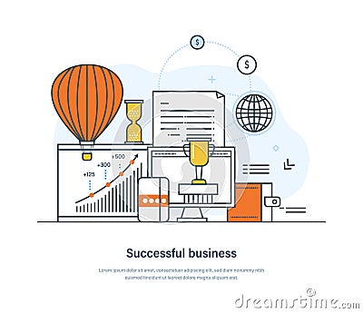 Successful business, effective work process, productive workflow organization Vector Illustration