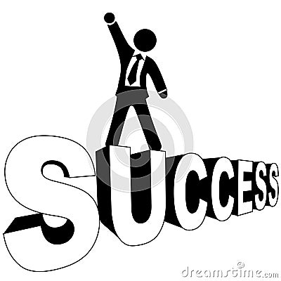 Successful business man on SUCCESS black and white Vector Illustration