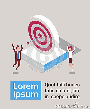 Successful Business Man And Woman Hit Arrow In Target Success Strategy Isometric Vector Illustration